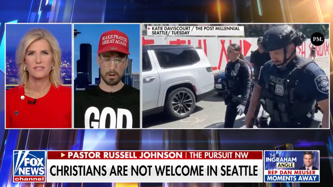 Screenshot of a Fox News interview where pastor says Antifa threw urine